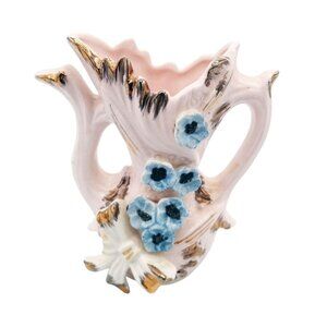 Vintage Pink Ceramic Vase #718 Gold Gilt Double Handle Floral Mid Century Decor